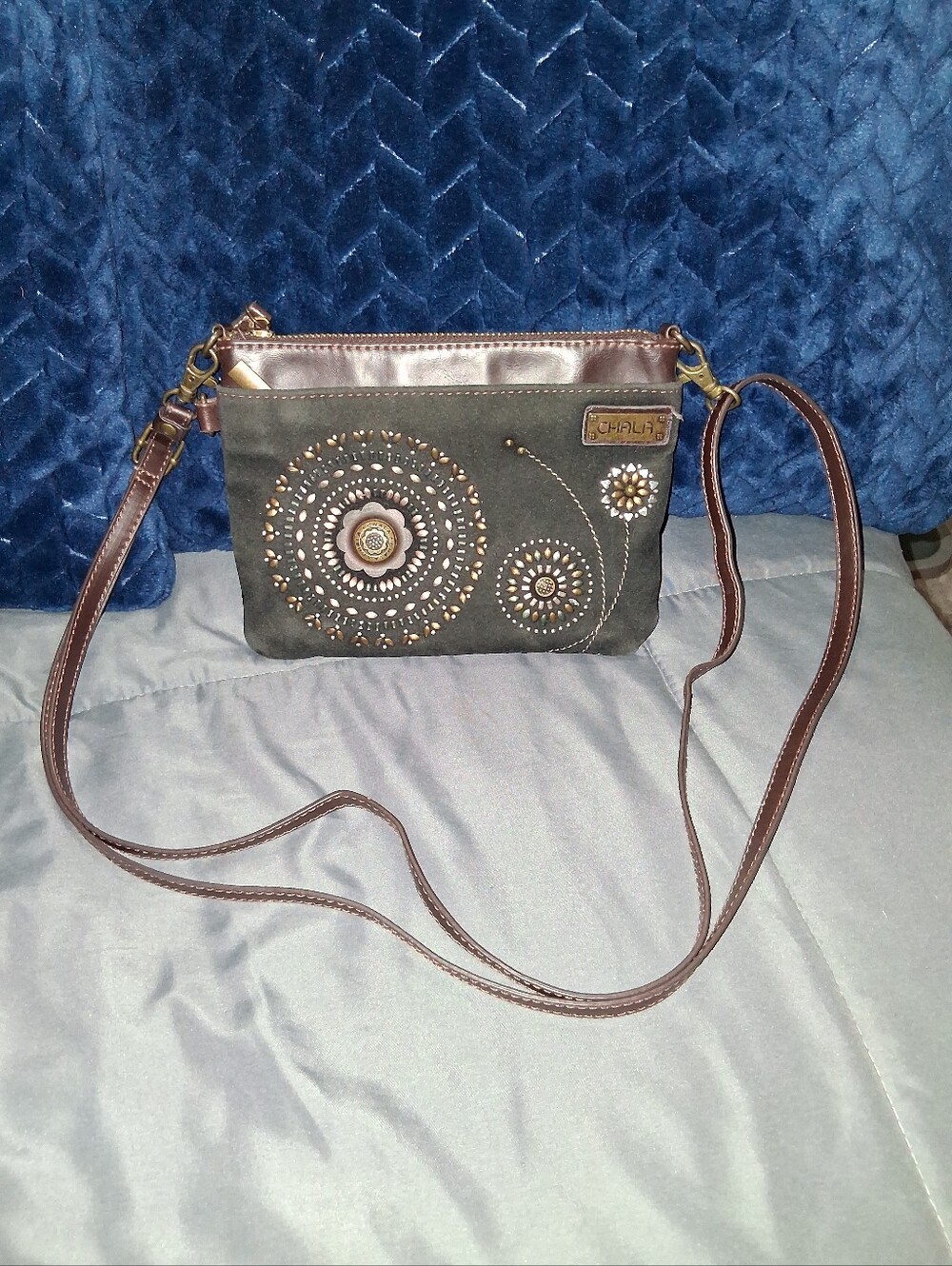 Chala Dazzled Floral Crossbody Bag Brown